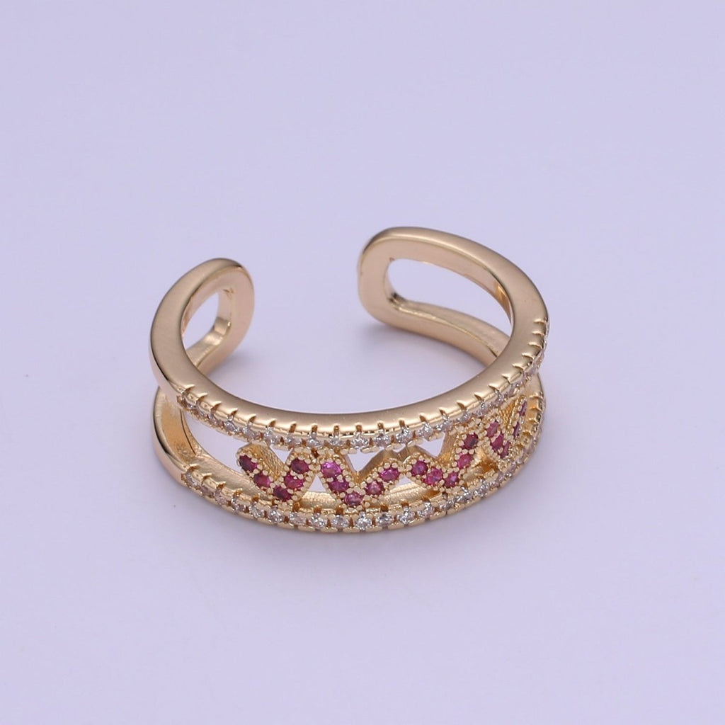 Hot Pink CZ Heart 18K Gold plated Adjustable Ring O-326 - DLUXCA