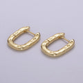 Hypoallergenic Gold Rectangular Hoop Earrings Small Huggie Hoops, U Shape Hoop, Oval Hoops, Rustic Hammered Geometric Earring, Minimal Earring T-252 - DLUXCA