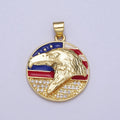 24K Gold plated Micro Paved American Eagle Flag Enamel Round Pendant | I188 - DLUXCA