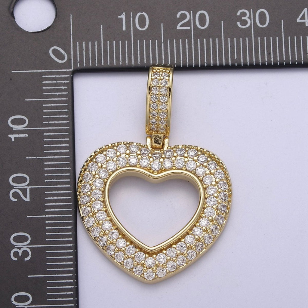 Iced Heart Pendant Open Cut Heart Charm in 14k Gold plated H-295 - DLUXCA