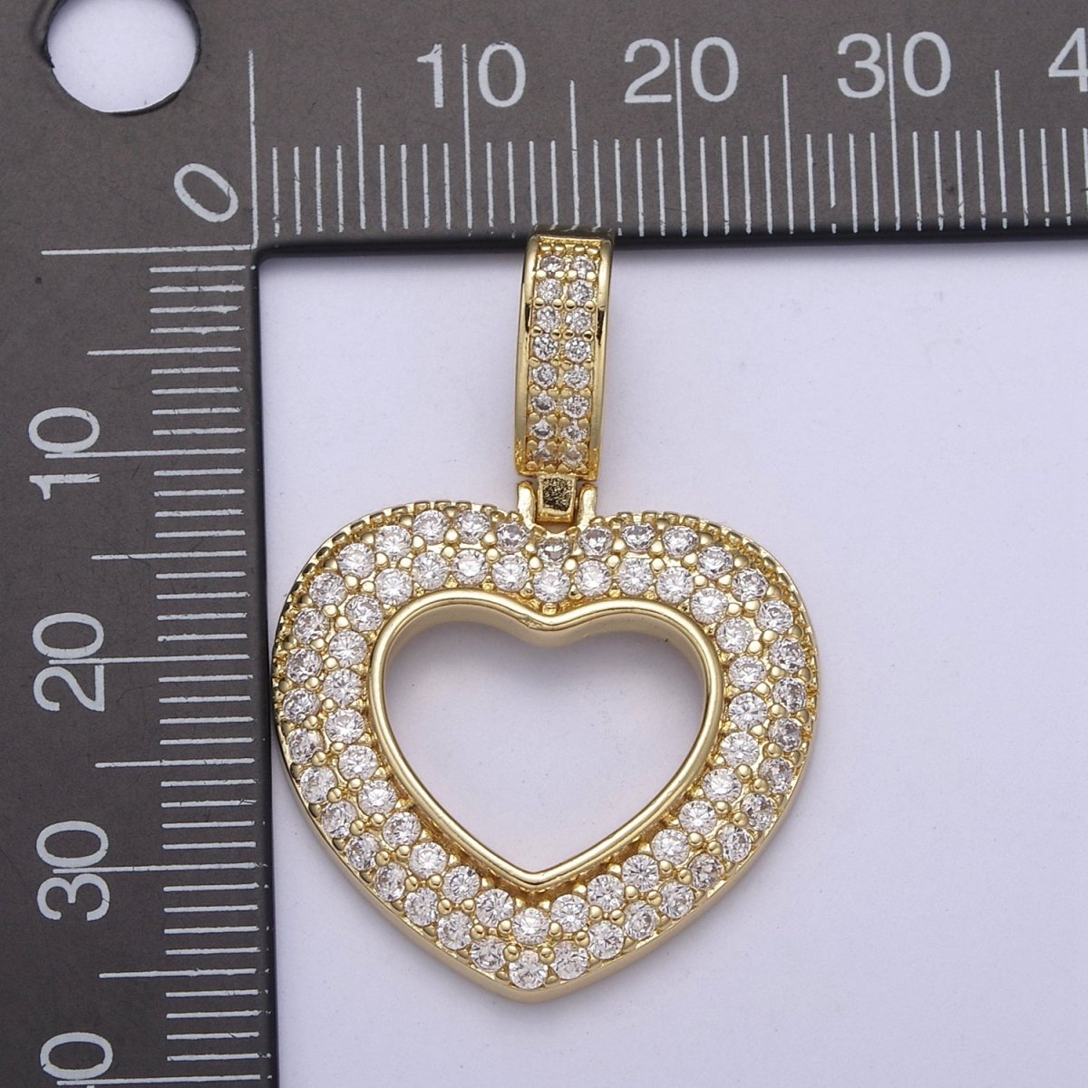 Iced Heart Pendant Open Cut Heart Charm in 14k Gold plated H-295 - DLUXCA