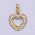 Iced Heart Pendant Open Cut Heart Charm in 14k Gold plated H-295 - DLUXCA