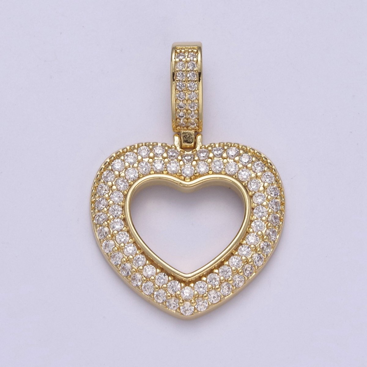 Iced Heart Pendant Open Cut Heart Charm in 14k Gold plated H-295 - DLUXCA