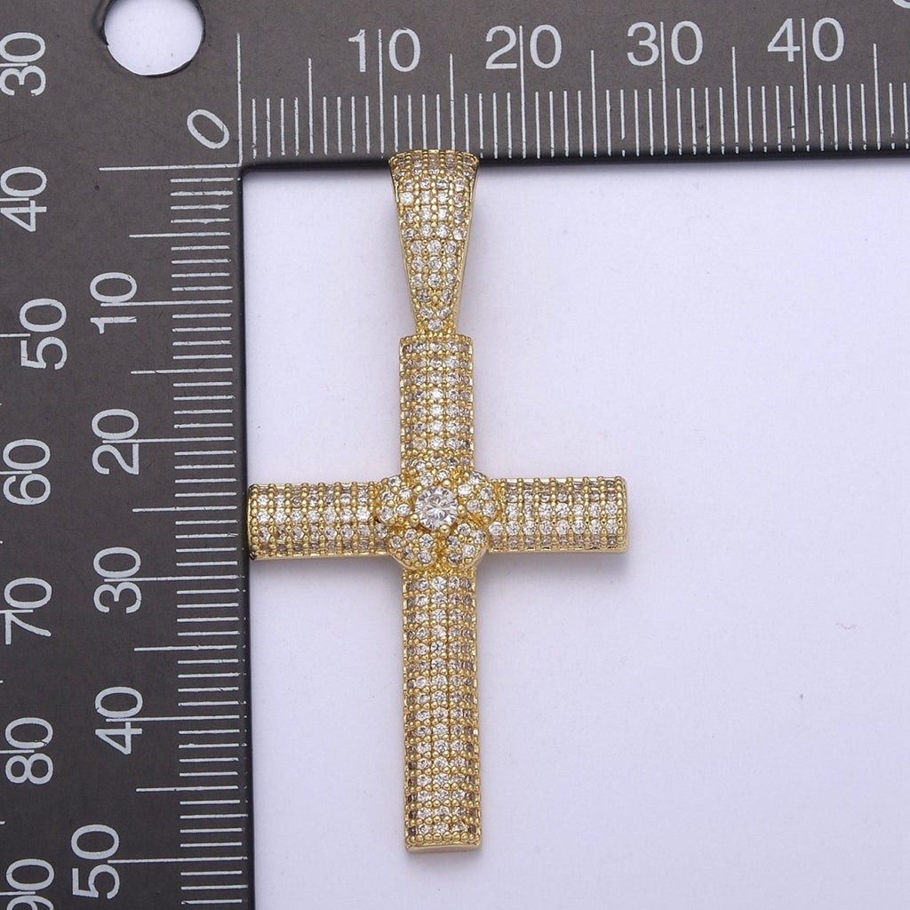 Iced Out Cubic Cross Pendant in 14k Gold plated Charm for Religious Statement Jewelry H-313 - DLUXCA