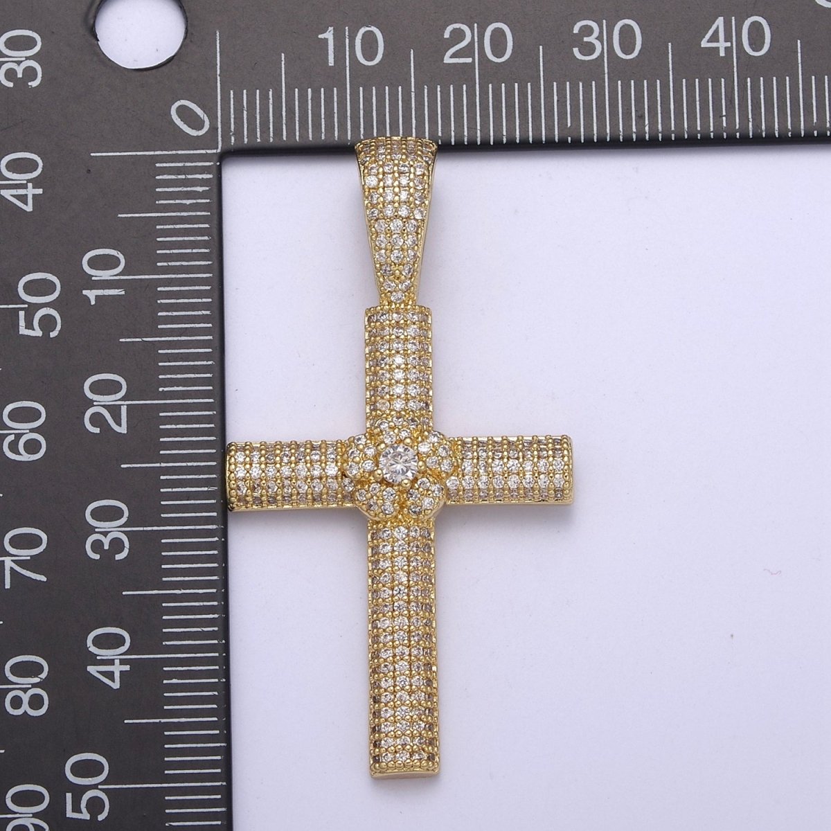 Iced Out Cubic Cross Pendant in 14k Gold plated Charm for Religious Statement Jewelry H-313 - DLUXCA