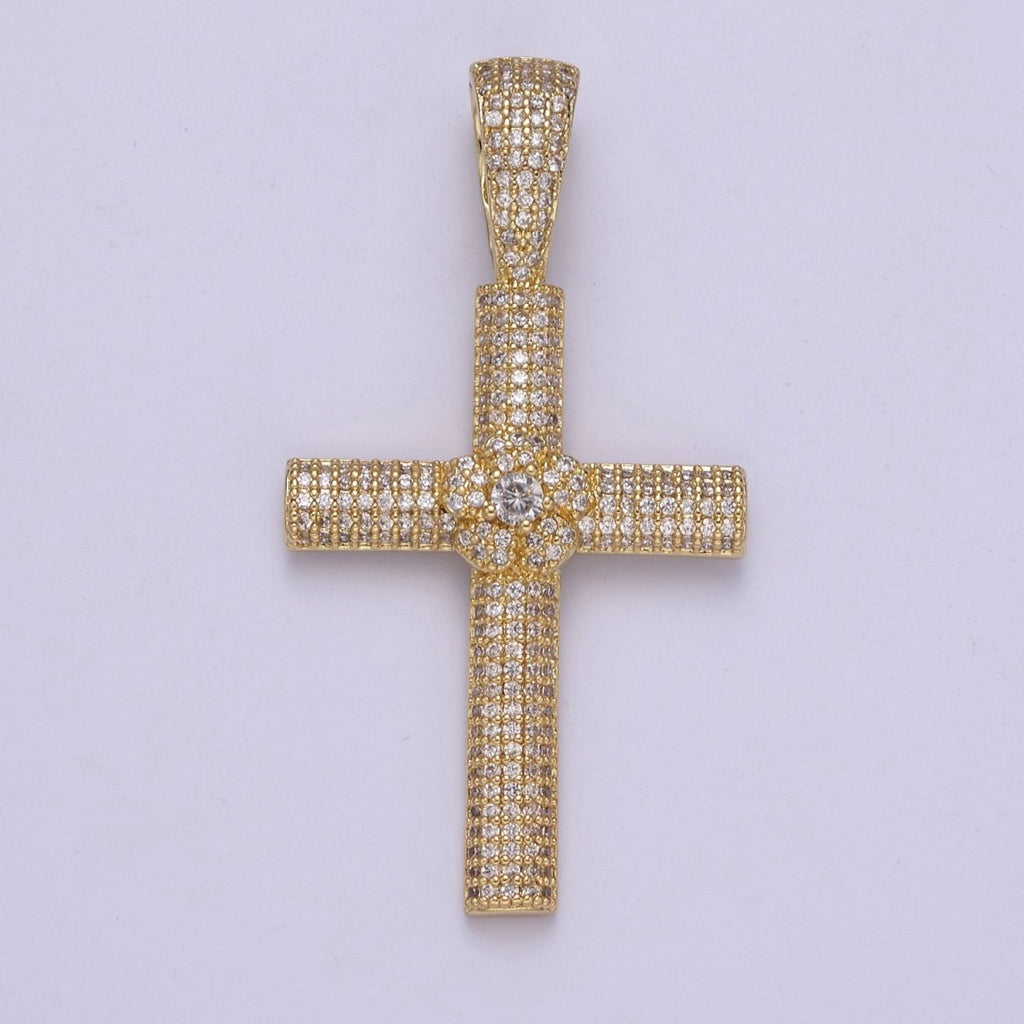 Iced Out Cubic Cross Pendant in 14k Gold plated Charm for Religious Statement Jewelry H-313 - DLUXCA