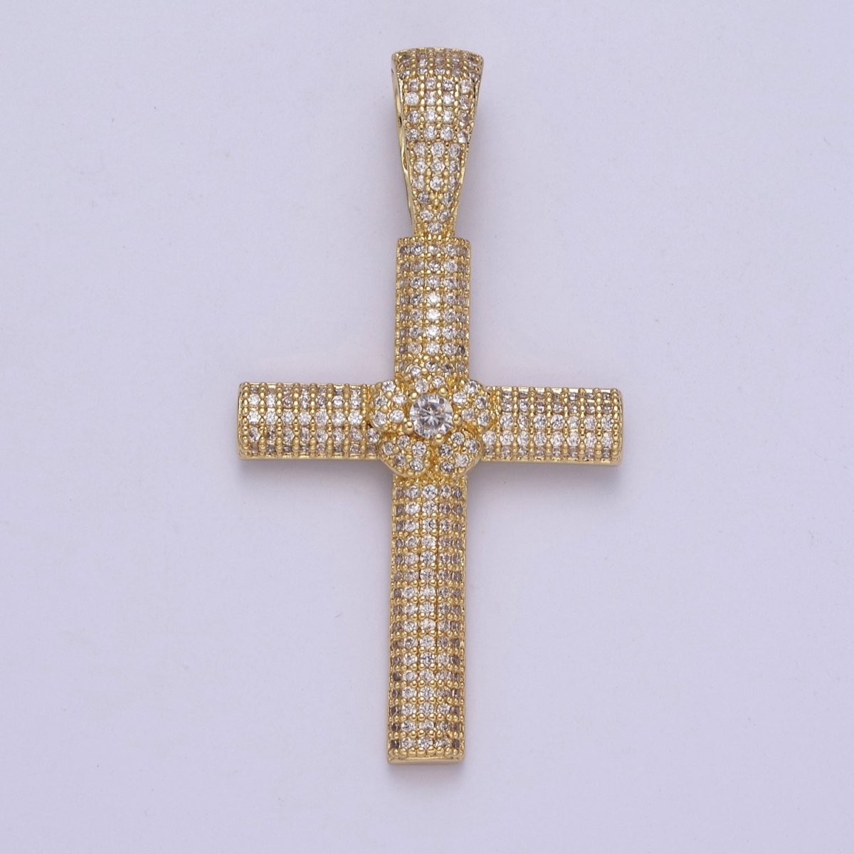 Iced Out Cubic Cross Pendant in 14k Gold plated Charm for Religious Statement Jewelry H-313 - DLUXCA