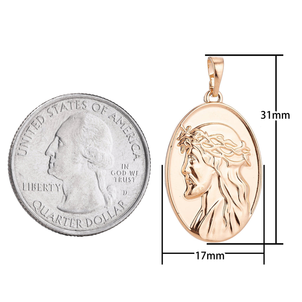 18K Gold plated Face of Jesus wear Crown of Throne Oval Charm Faith Pendant Religious Jewelry for Necklace Making Supply Gift - DLUXCA