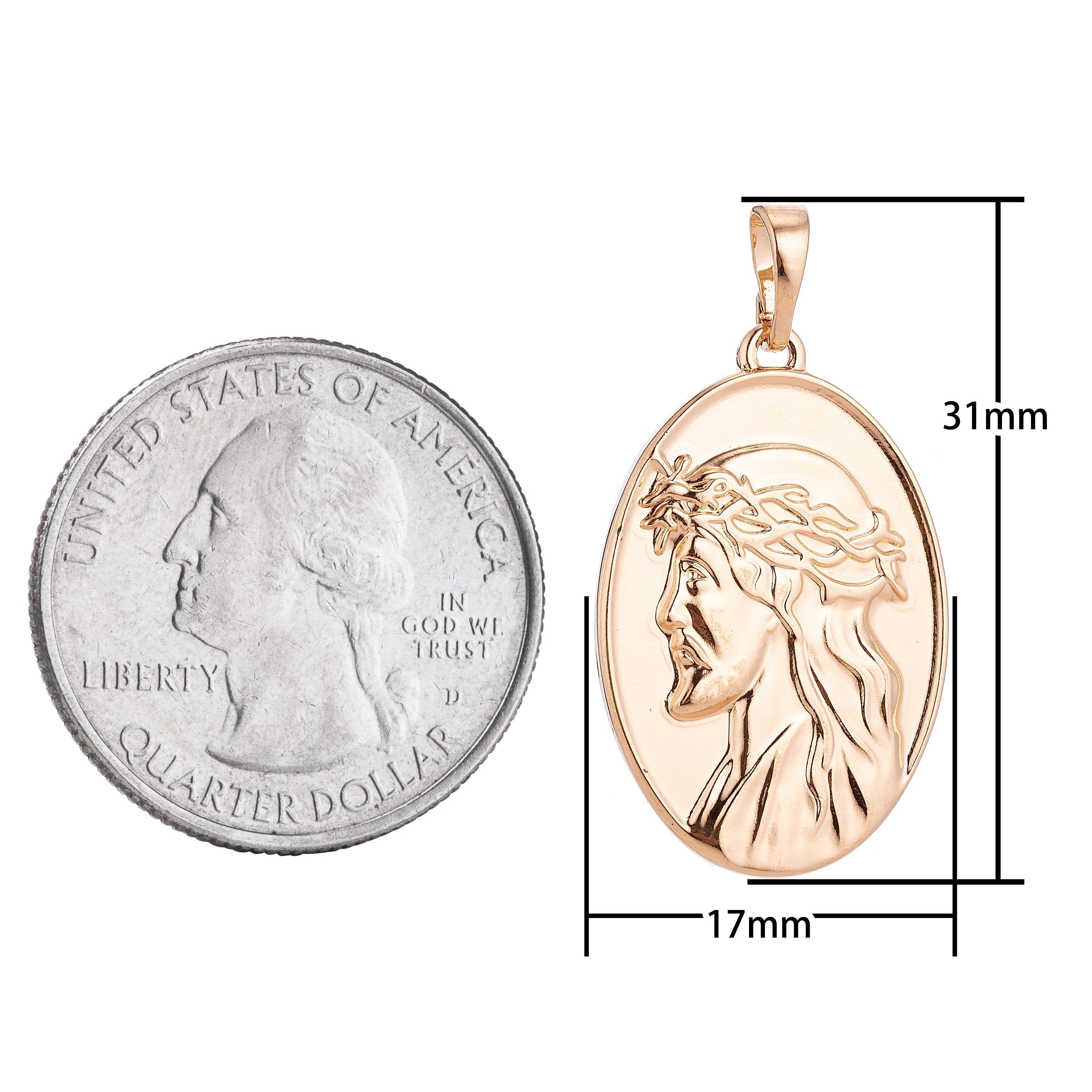 18K Gold plated Face of Jesus wear Crown of Throne Oval Charm Faith Pendant Religious Jewelry for Necklace Making Supply Gift - DLUXCA