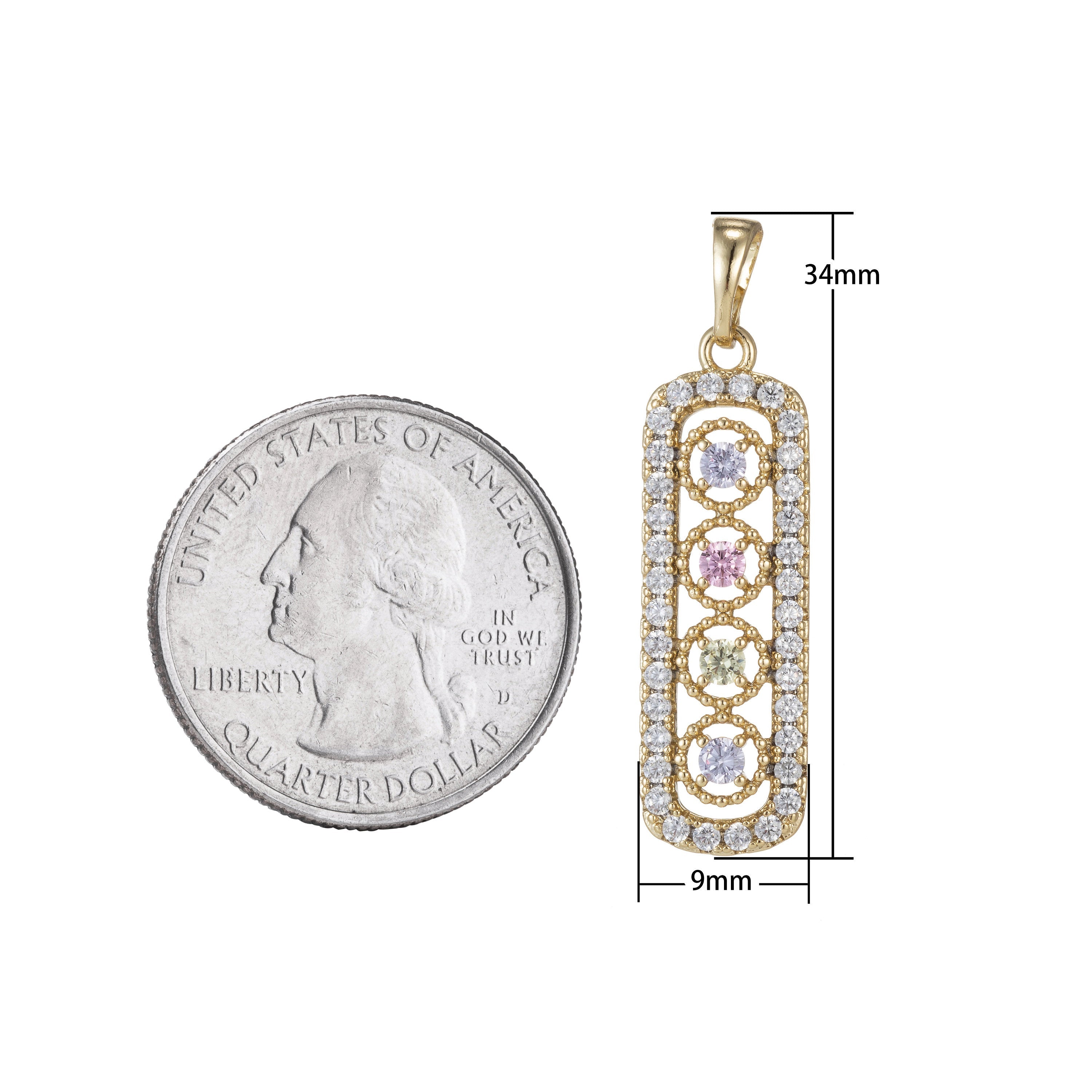 1pc 14k Gold plated Micro Pave Cubic Zirconia Bar Pendant Charm, Micro Pave CZ Pendant Charm, Gold plated Pendant, For DIY Jewelry - DLUXCA