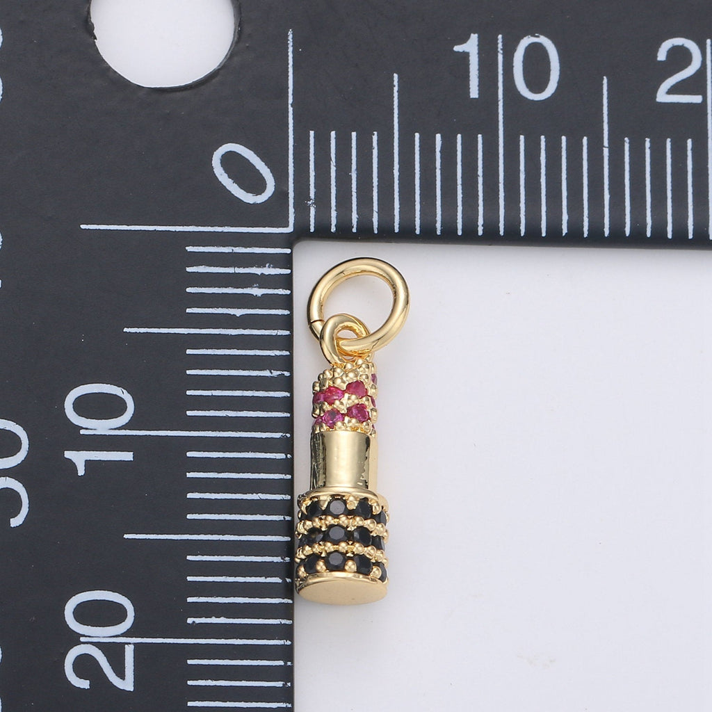 Dainty Gold Lipstick Pendant CZ Micro Pave Lipstick Pendant, Red Lipstick Jewelry for Necklace Bracelet Earring Component D-178