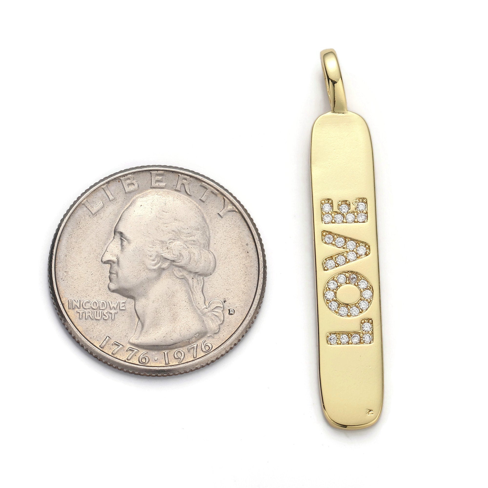 1pc 14k Gold plated Micro Pave Cubic Zirconia Bar Pendant Charm, Micro Pave CZ Pendant Charm, Gold plated Pendant, For DIY Jewelry 50mmx10mm - DLUXCA