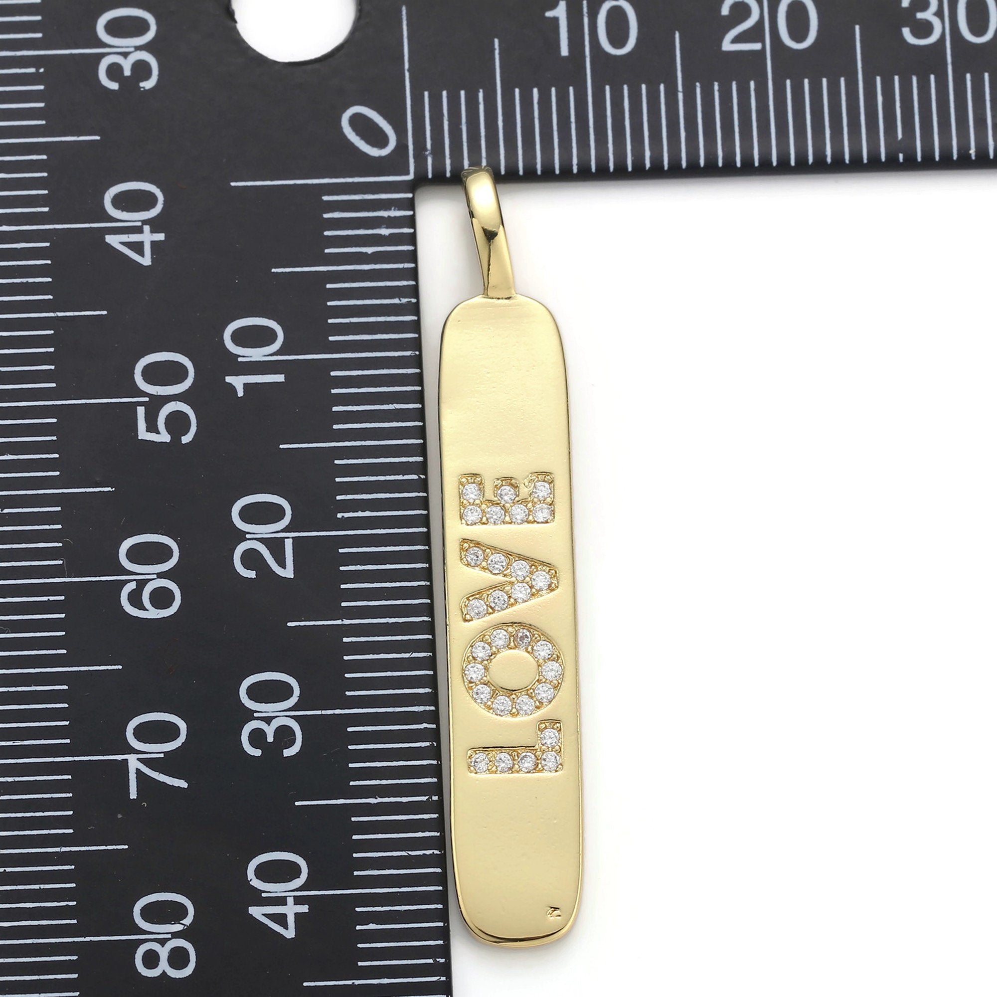 1pc 14k Gold plated Micro Pave Cubic Zirconia Bar Pendant Charm, Micro Pave CZ Pendant Charm, Gold plated Pendant, For DIY Jewelry 50mmx10mm - DLUXCA