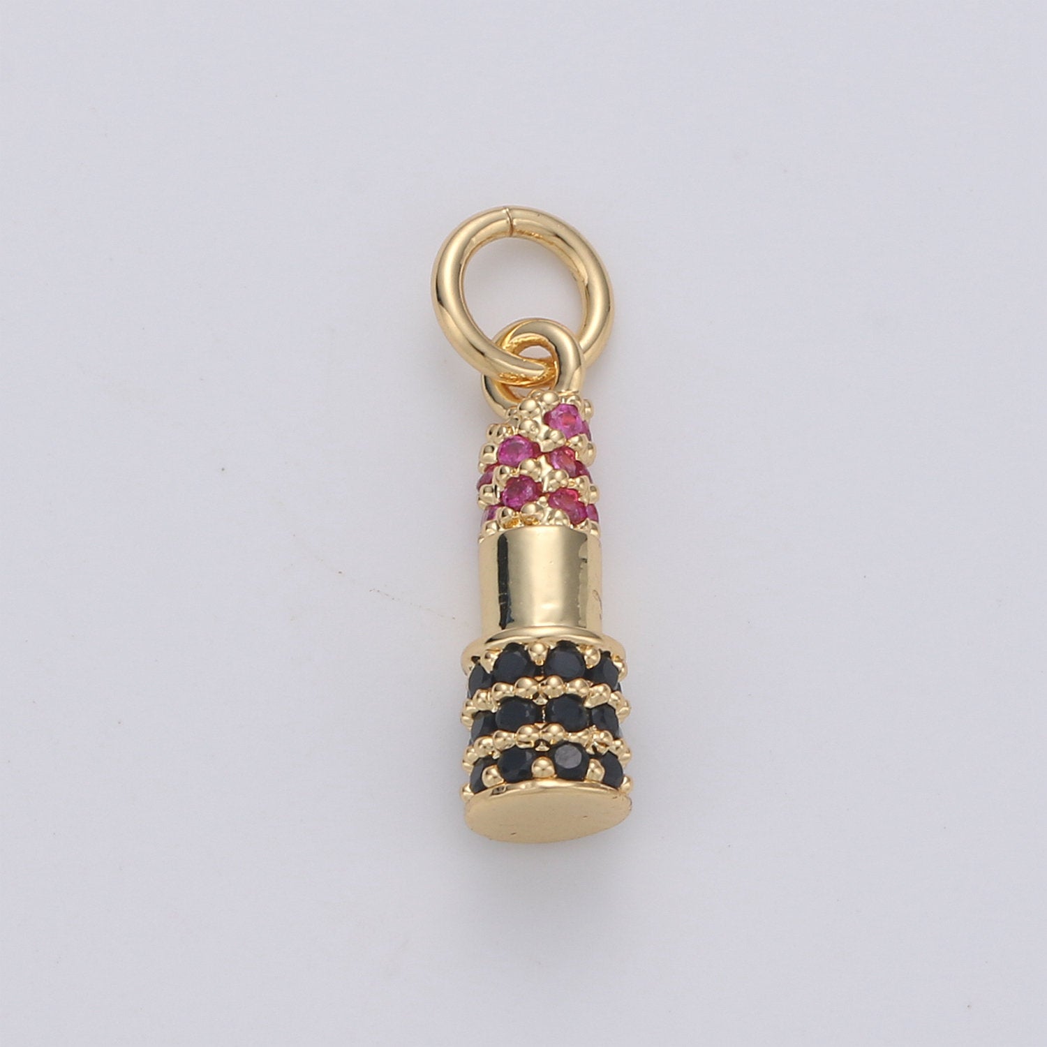 Dainty Gold Lipstick Pendant CZ Micro Pave Lipstick Pendant, Red Lipstick Jewelry for Necklace Bracelet Earring Component D-178