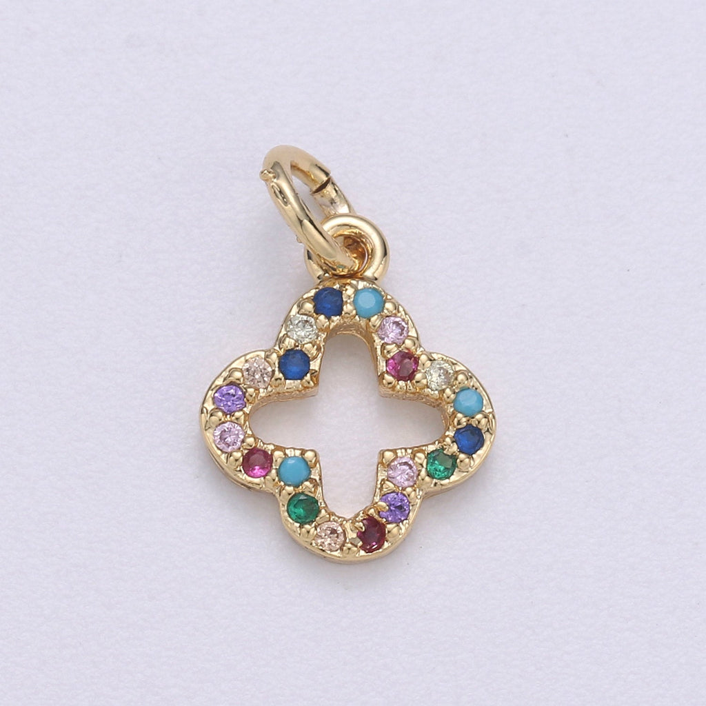 Quatrefoil CLOVER charm, Micro Pave CZ Quatrefoil Clover Pendant, Four Leaf Clover Charm, Quatrefoil Charm in 14k gold plated - DLUXCA