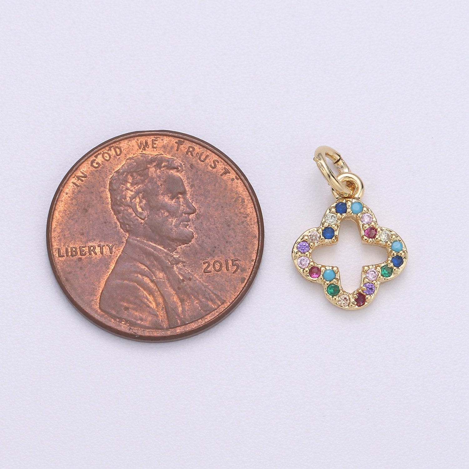 Quatrefoil CLOVER charm, Micro Pave CZ Quatrefoil Clover Pendant, Four Leaf Clover Charm, Quatrefoil Charm in 14k gold plated - DLUXCA