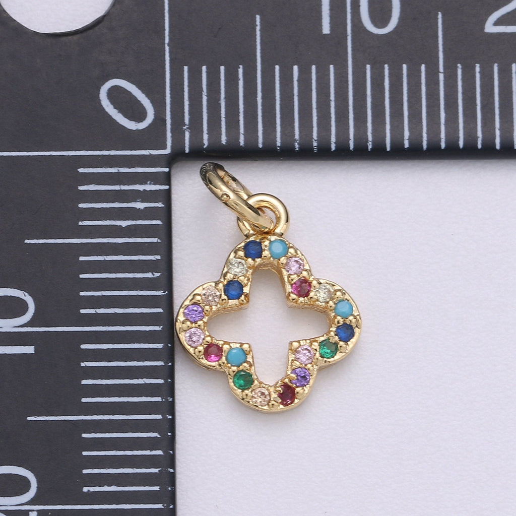 Quatrefoil CLOVER charm, Micro Pave CZ Quatrefoil Clover Pendant, Four Leaf Clover Charm, Quatrefoil Charm in 14k gold plated - DLUXCA