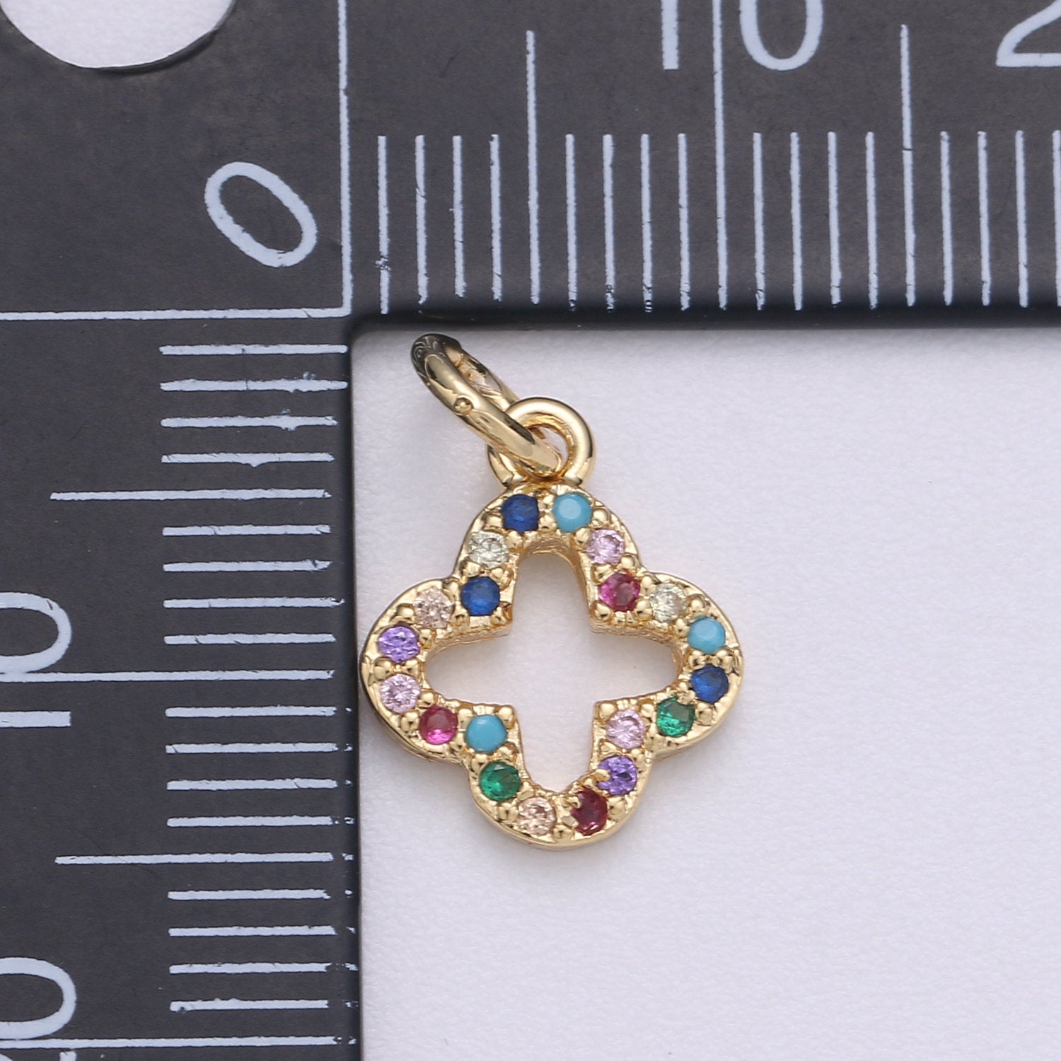 Quatrefoil CLOVER charm, Micro Pave CZ Quatrefoil Clover Pendant, Four Leaf Clover Charm, Quatrefoil Charm in 14k gold plated - DLUXCA