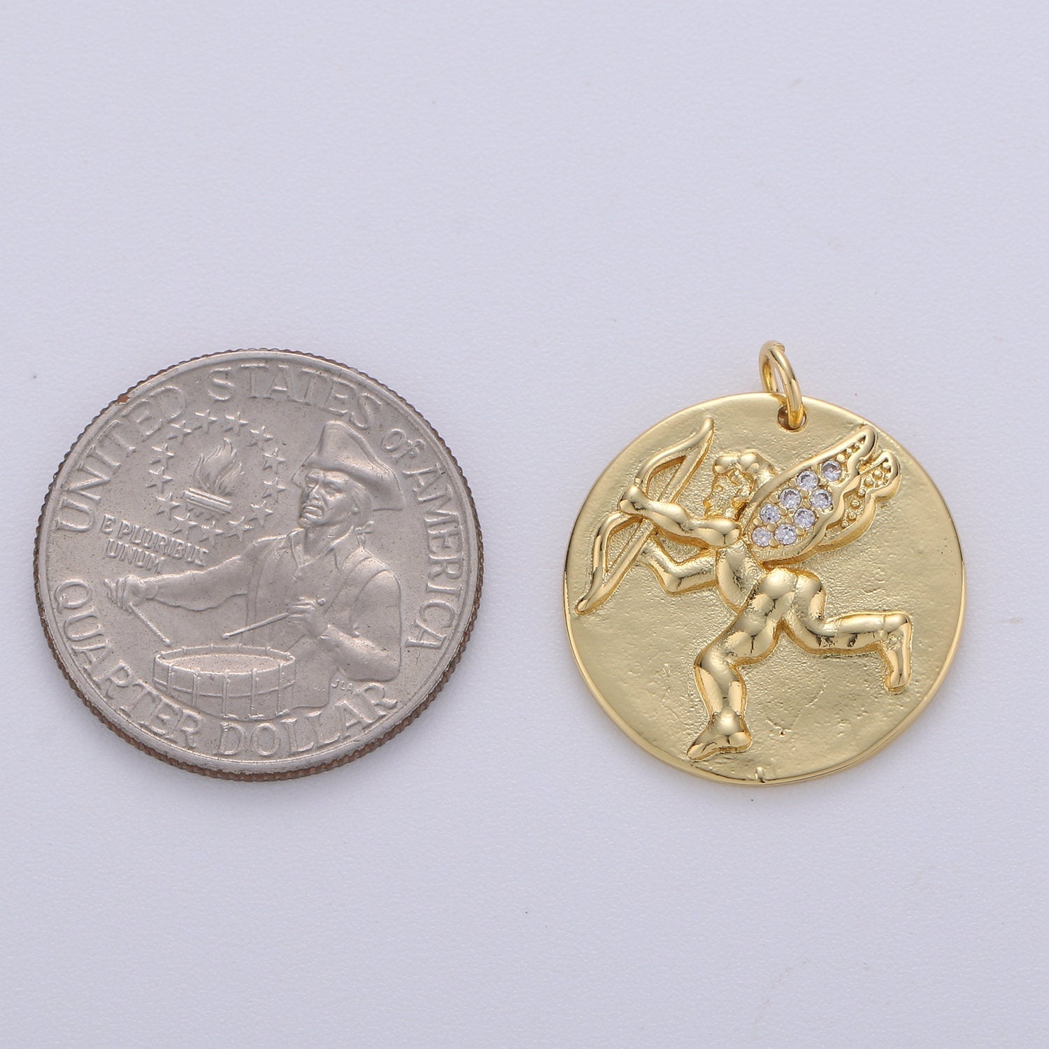 14K Gold plated Cupid Charm- Medallion Cupid Pendant - Dainty Micro pave Charm - for Necklace Bracelet Earring Component - DLUXCA