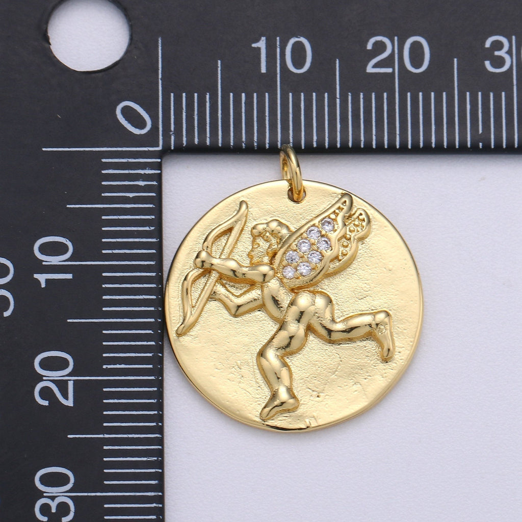 14K Gold plated Cupid Charm- Medallion Cupid Pendant - Dainty Micro pave Charm - for Necklace Bracelet Earring Component - DLUXCA