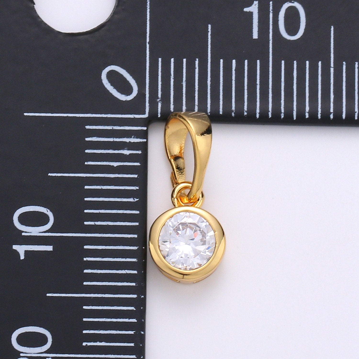 24k Gold plated Tiny CZ Bezel Set Charm - 6mm CZ Stone, Gold CZ Charm, Dangle Charm, Faceted Dangle Charm, Findings, Lariat Drop - DLUXCA