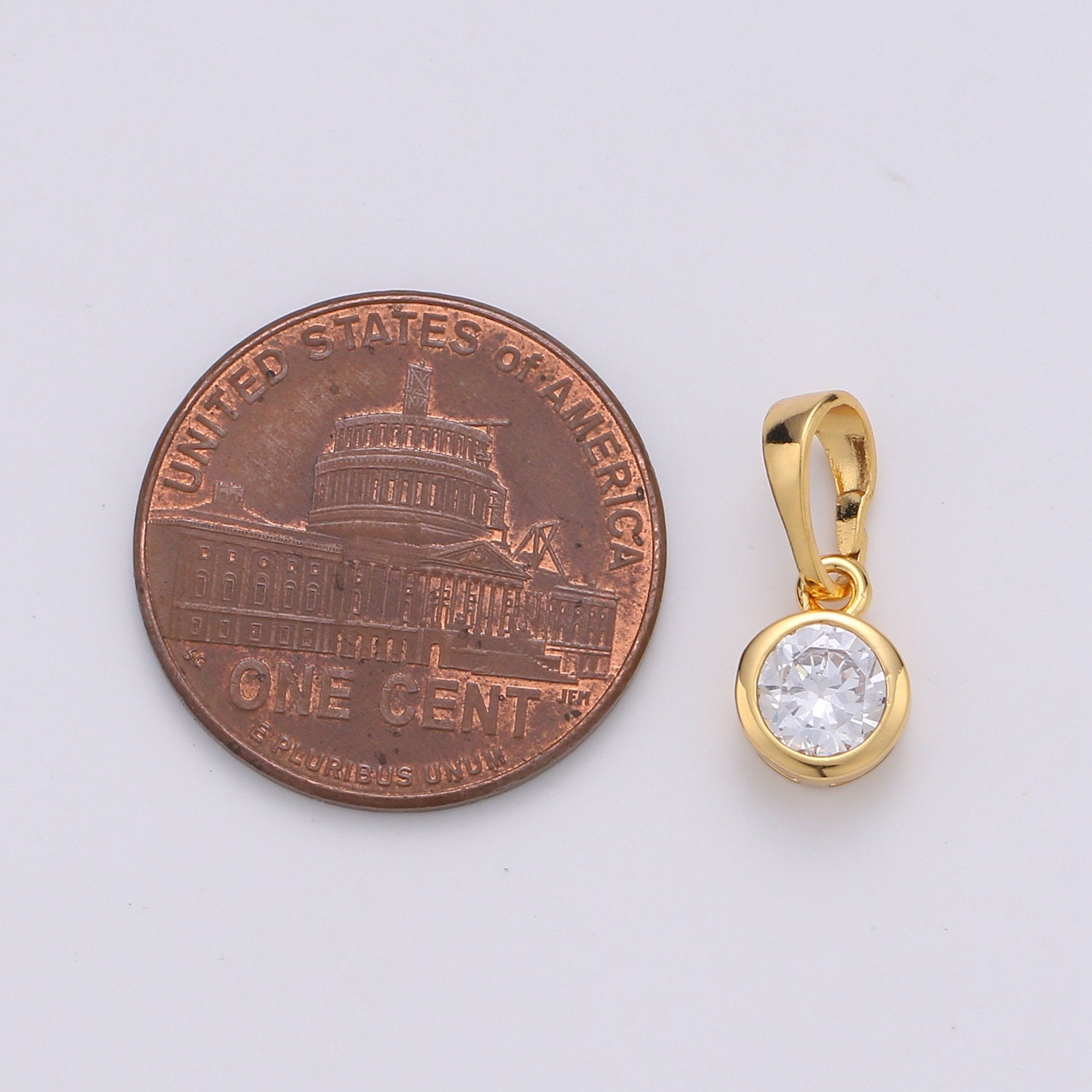 24k Gold plated Tiny CZ Bezel Set Charm - 6mm CZ Stone, Gold CZ Charm, Dangle Charm, Faceted Dangle Charm, Findings, Lariat Drop - DLUXCA