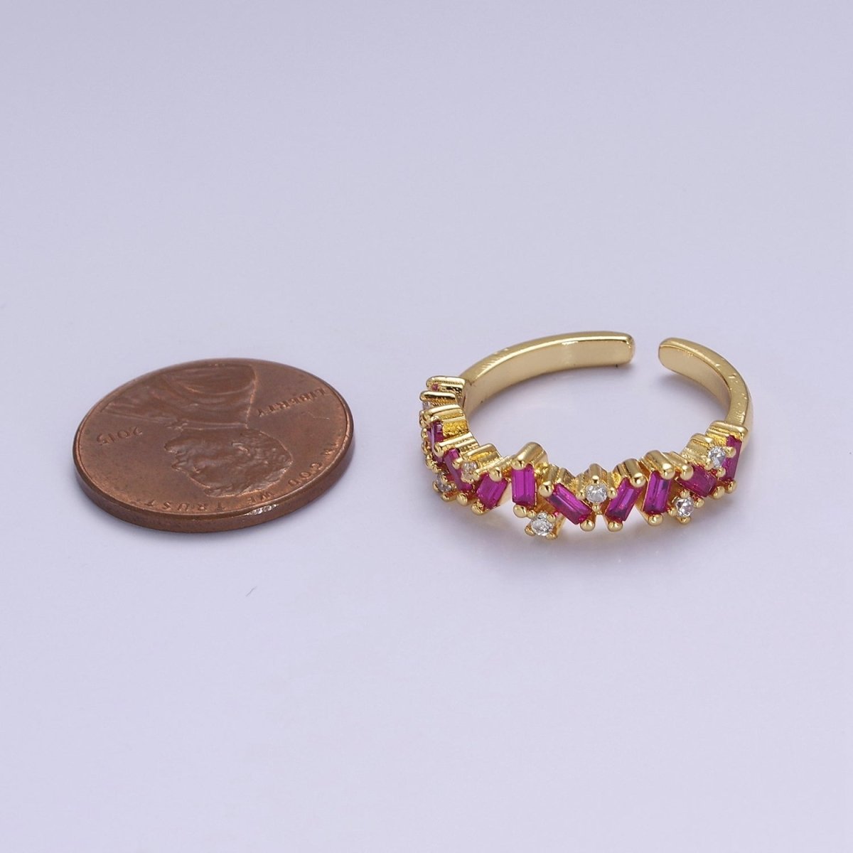 Irregular Baguette Color Stone Half Eternity Stackable Ring Stacking Gold plated Bands Open Adjustable Ring O-2095 ~ O-2100 - DLUXCA