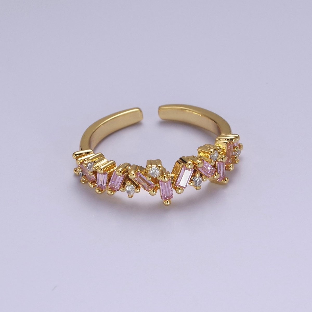 Irregular Baguette Color Stone Half Eternity Stackable Ring Stacking Gold plated Bands Open Adjustable Ring O-2095 ~ O-2100 - DLUXCA