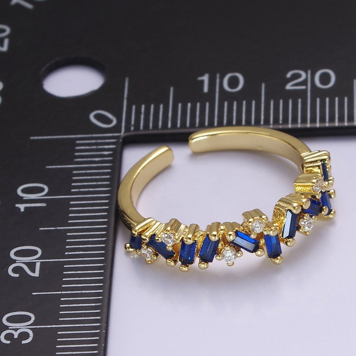 Irregular Baguette Color Stone Half Eternity Stackable Ring Stacking Gold plated Bands Open Adjustable Ring O-2095 ~ O-2100 - DLUXCA