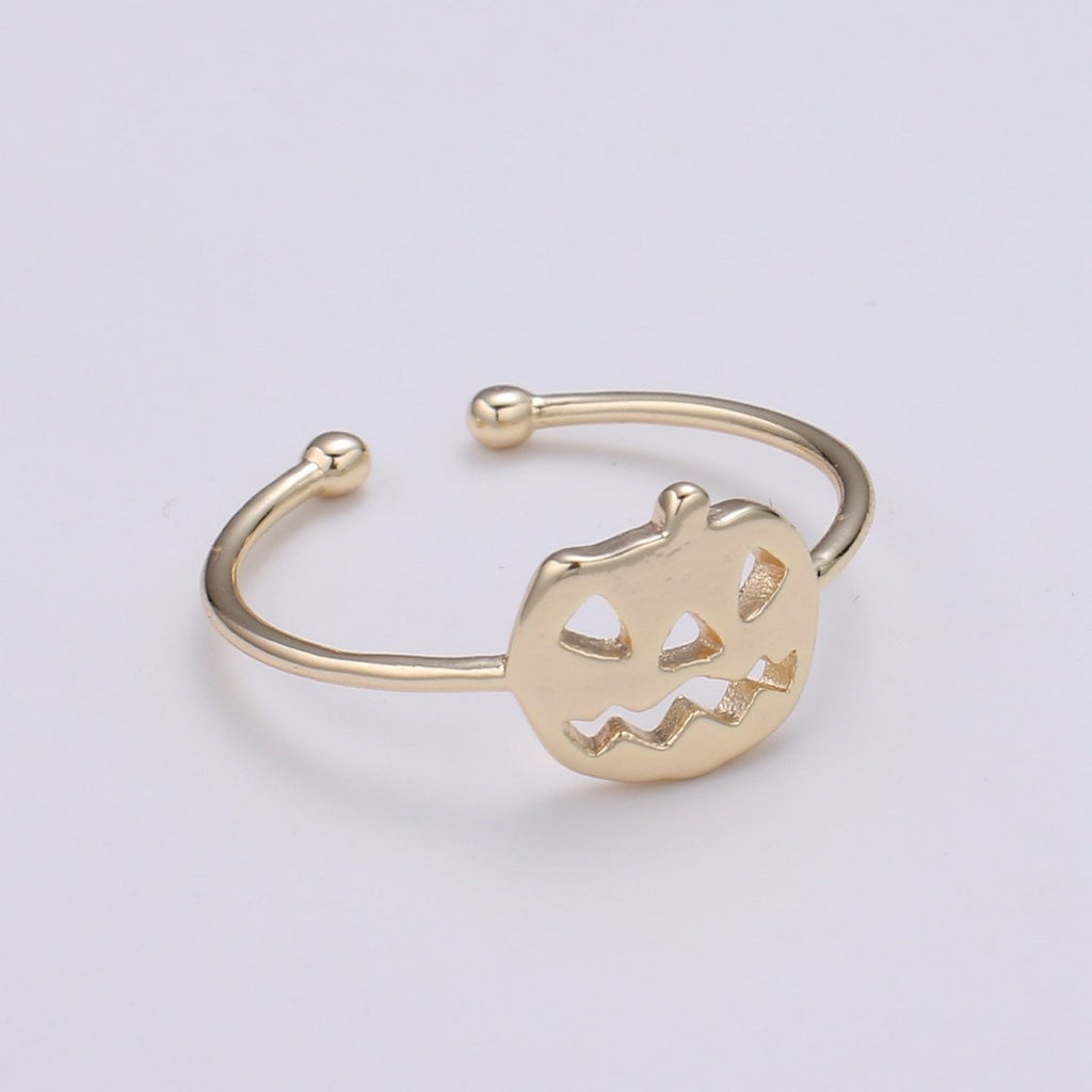 Jack O Lantern 18k Gold Ring, Adjustable Gold Curb Ring, Simple Pumpkin Ring, Haloween Ring R-256 - DLUXCA