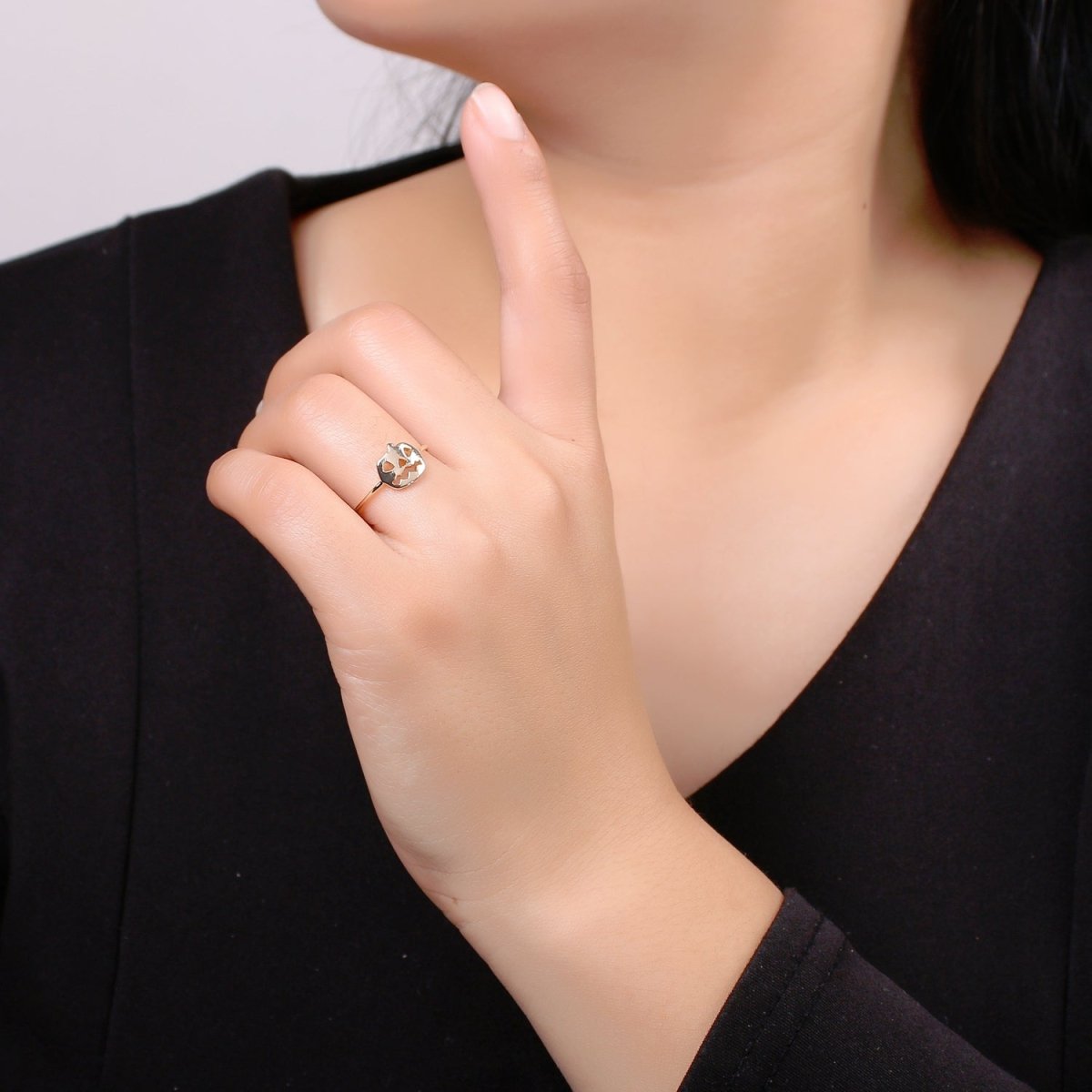 Jack O Lantern 18k Gold Ring, Adjustable Gold Curb Ring, Simple Pumpkin Ring, Haloween Ring R-256 - DLUXCA