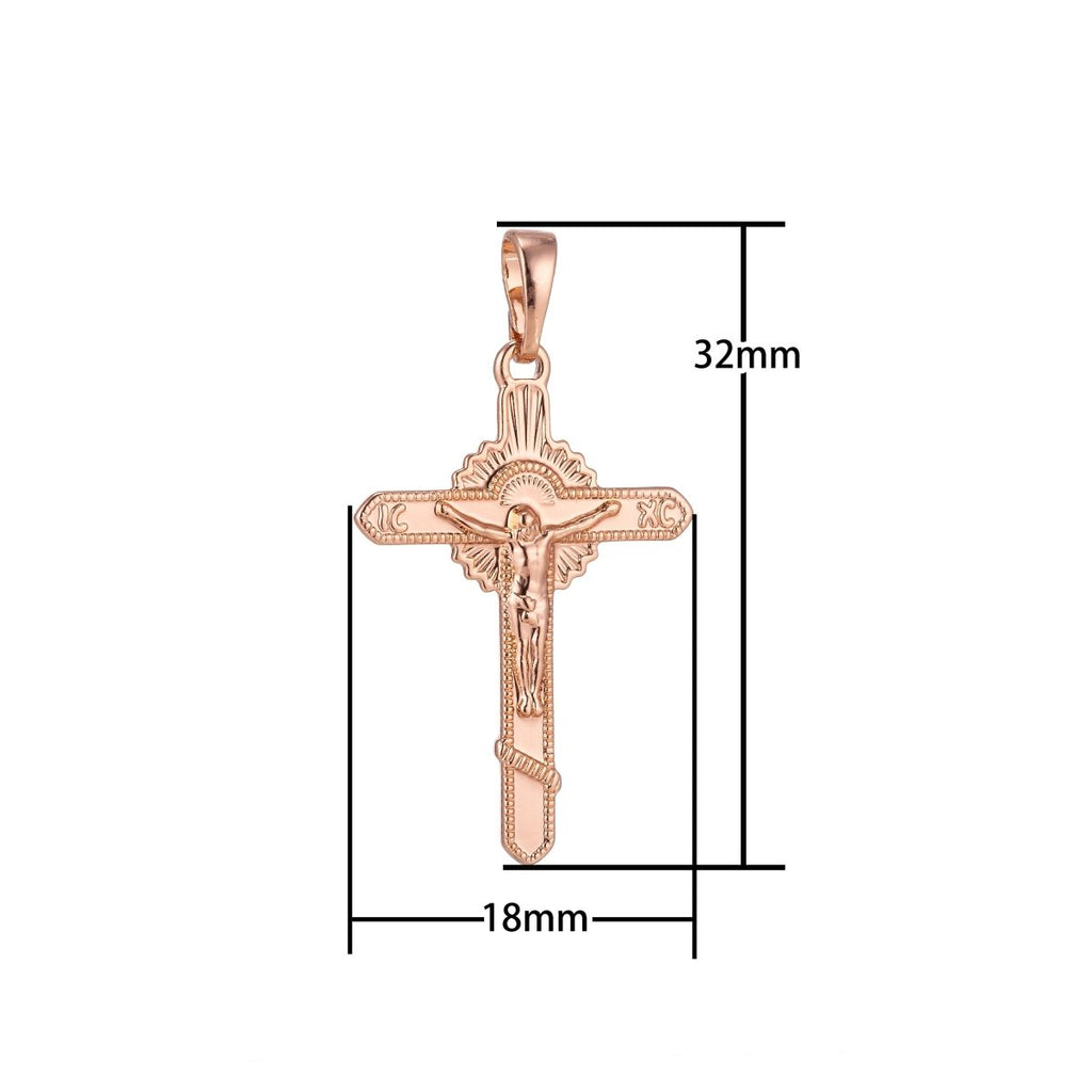 Jesus on the Cross Charm, 18K Gold plated Pendant Dainty Cross Necklace Charm for Jewelry Making H-880 - DLUXCA