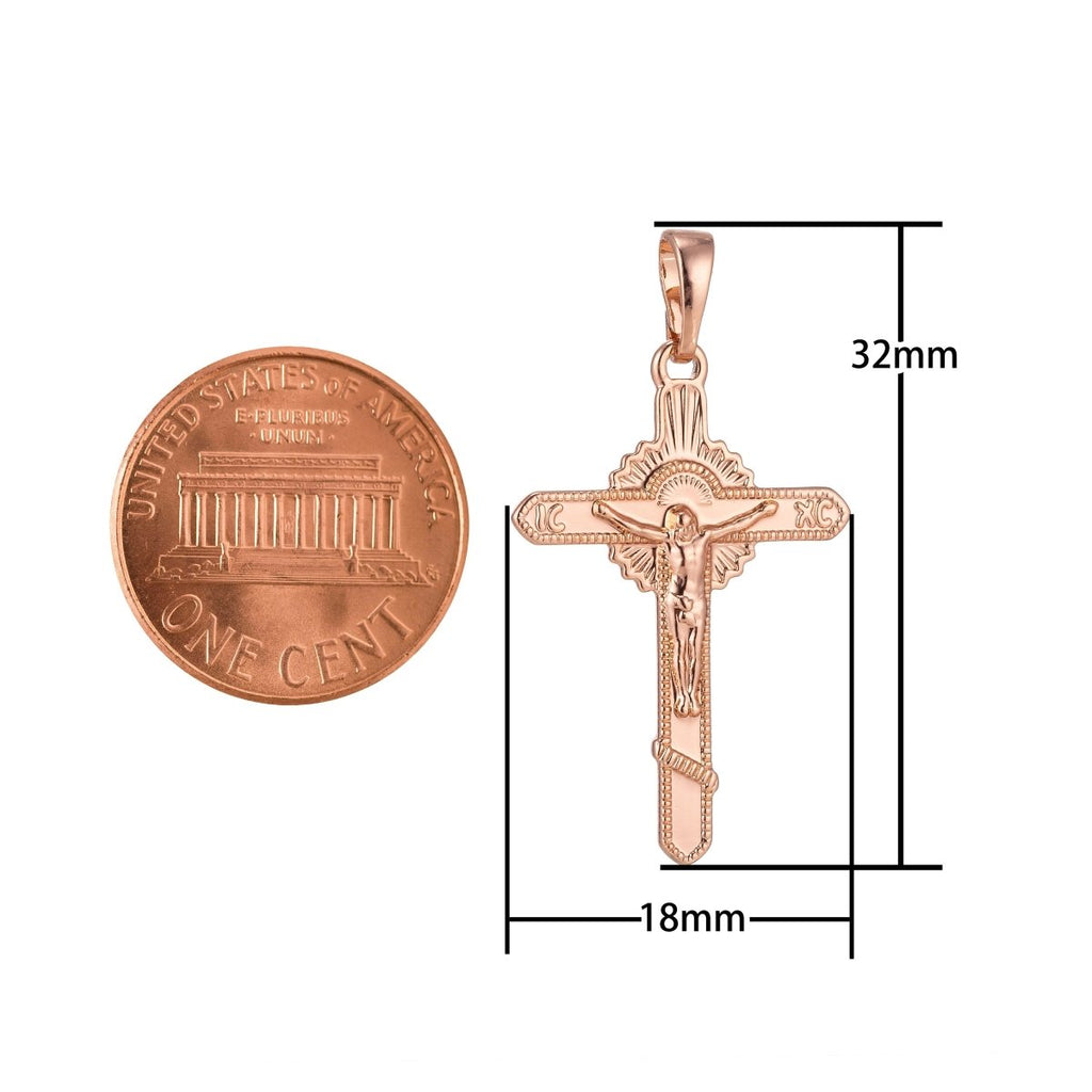 Jesus on the Cross Charm, 18K Gold plated Pendant Dainty Cross Necklace Charm for Jewelry Making H-880 - DLUXCA