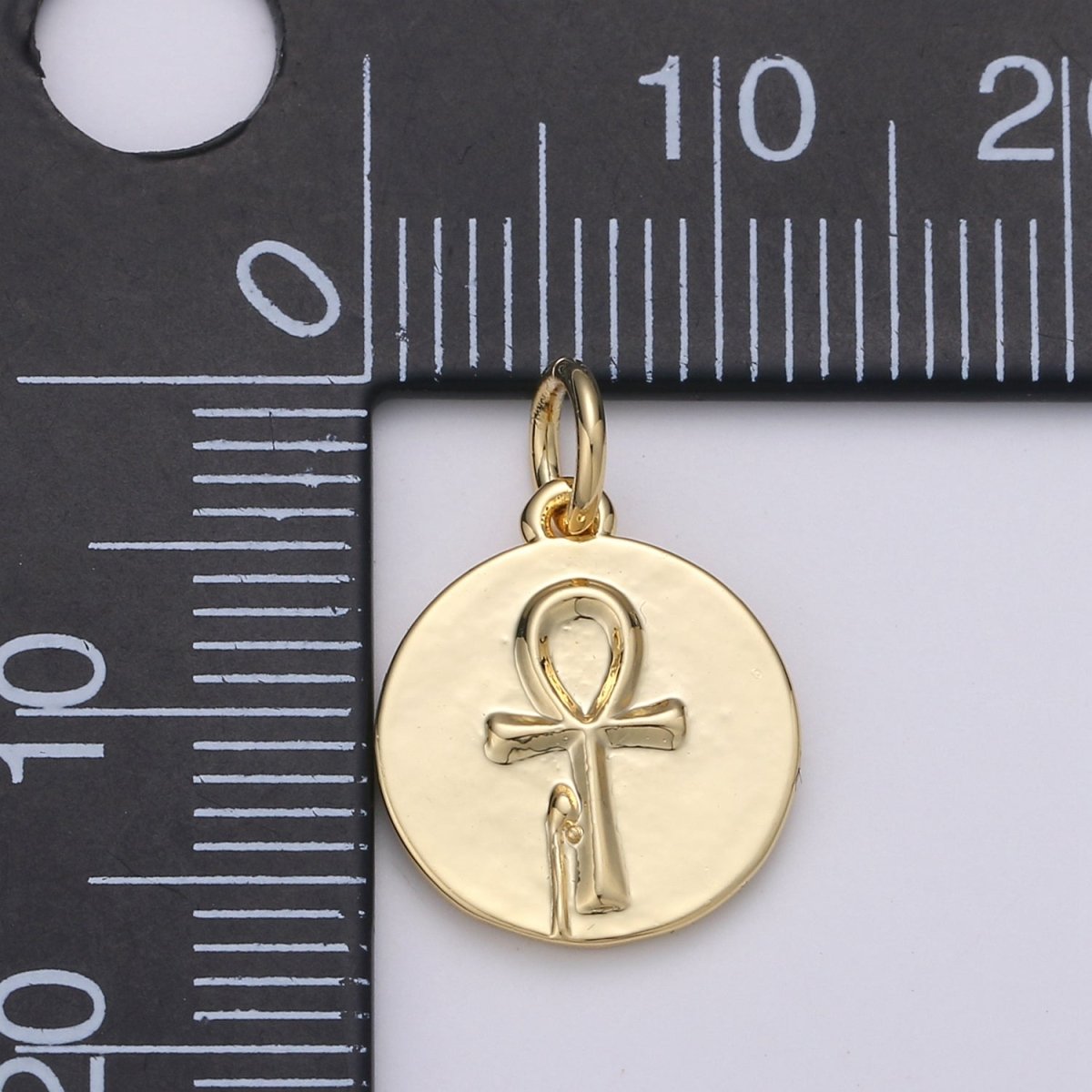 Key of Life Coin Charm Ankh Cross Round Disc Gold plated Pendant - D-589 - DLUXCA