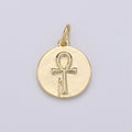 Key of Life Coin Charm Ankh Cross Round Disc Gold plated Pendant - D-589 - DLUXCA