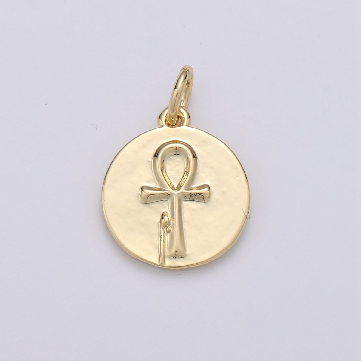 Key of Life Coin Charm Ankh Cross Round Disc Gold plated Pendant - D-589 - DLUXCA