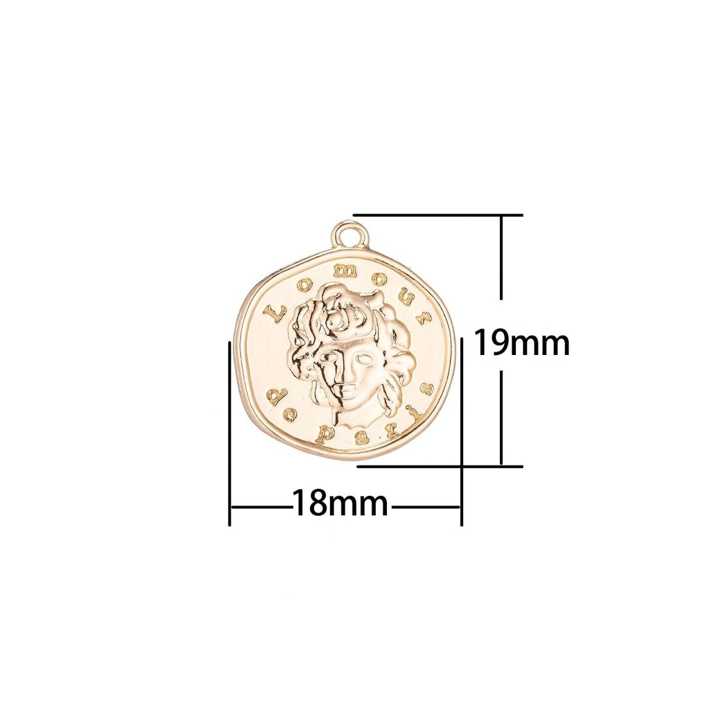 L'Amour de Paris Gold plated Pendant Coin Medallion Charm for Bracelet Dainty Delicate Necklace Earring Findings for Jewelry Making - DLUXCA