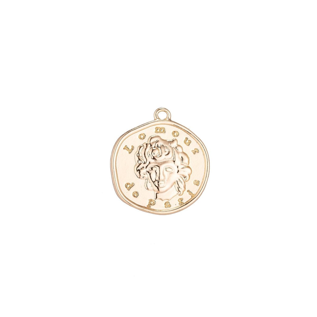 L'Amour de Paris Gold plated Pendant Coin Medallion Charm for Bracelet Dainty Delicate Necklace Earring Findings for Jewelry Making - DLUXCA