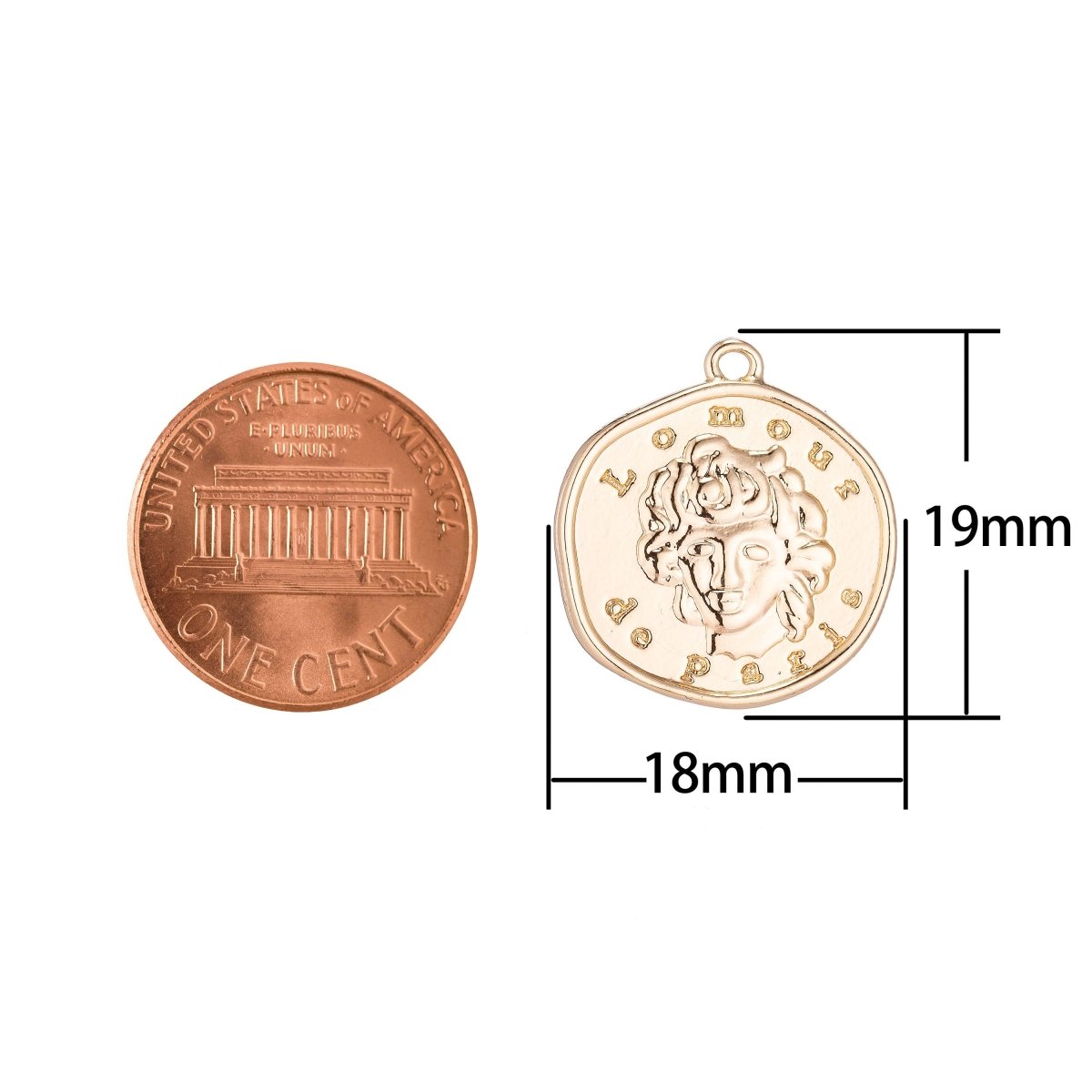 L'Amour de Paris Gold plated Pendant Coin Medallion Charm for Bracelet Dainty Delicate Necklace Earring Findings for Jewelry Making - DLUXCA
