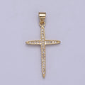 Large 14k Gold plated CZ Micro Pave Gold Cross Shape Pendant, Gold Cross Charms H-398 - DLUXCA
