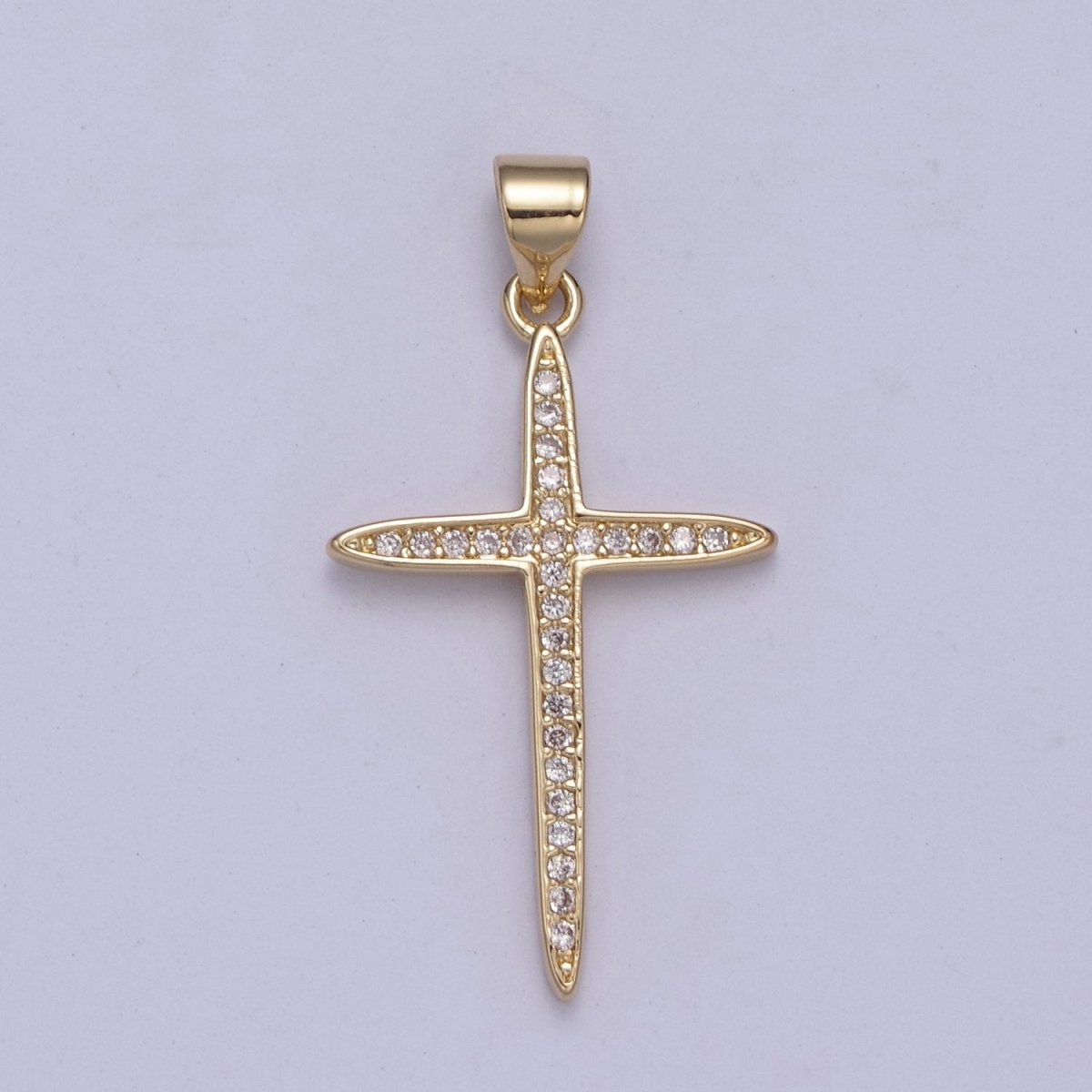 Large 14k Gold plated CZ Micro Pave Gold Cross Shape Pendant, Gold Cross Charms H-398 - DLUXCA