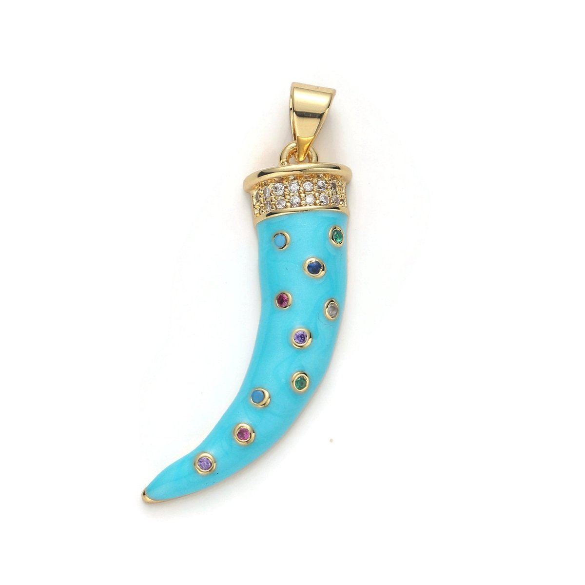 Large 24k Gold plated Micro Pave Horn Charm, Cubic Zirconia Enamel Horn Pendant Charm, Pink Red Blue Charm, For DIY Jewelry Necklace Supply I-634 I-635 I-636 - DLUXCA