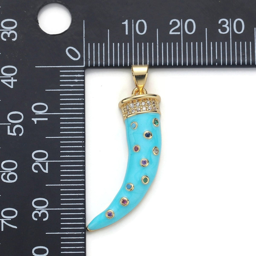 Large 24k Gold plated Micro Pave Horn Charm, Cubic Zirconia Enamel Horn Pendant Charm, Pink Red Blue Charm, For DIY Jewelry Necklace Supply I-634 I-635 I-636 - DLUXCA
