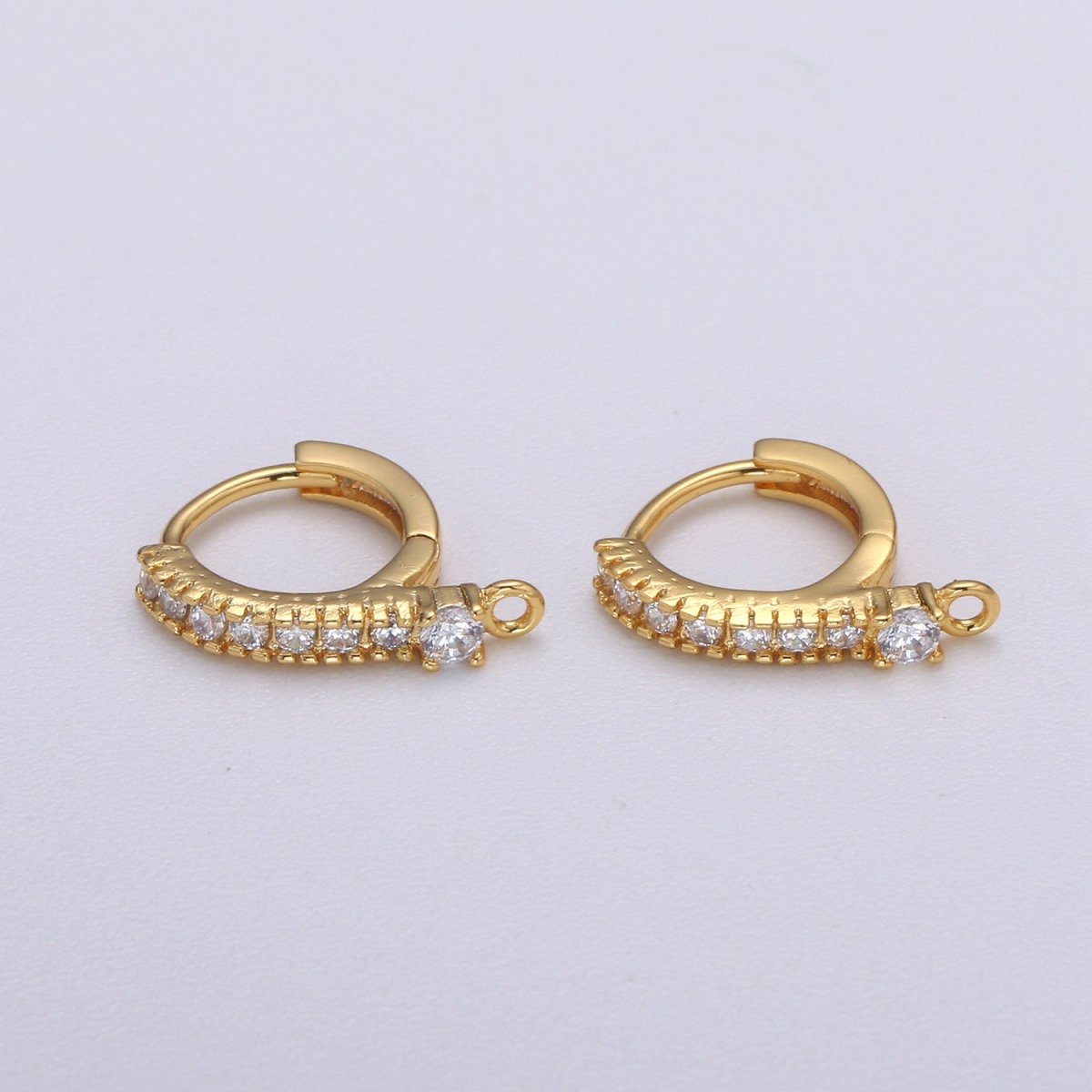 Lever Back Earring Mini Huggie Earring 24K Gold plated Cz Micro Pave Hoops with open link for Jewelry Making Supply L-234 - DLUXCA