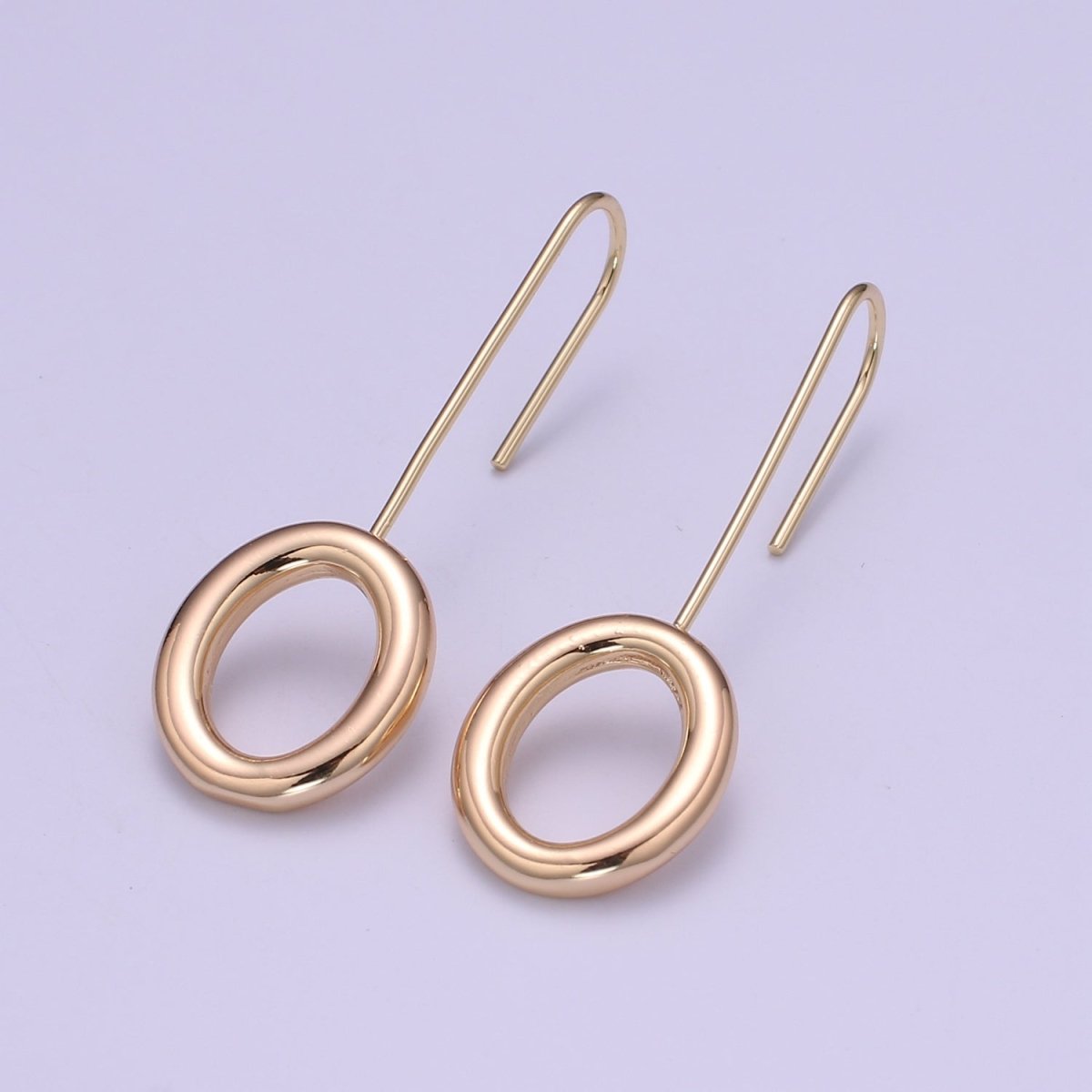 Light Gold Earring Hooks - 18K Gold plated OVAL Ear Wires - Gold Ear Hook - Jewelry Findings for Minimalist jewelry gift P-084 - DLUXCA