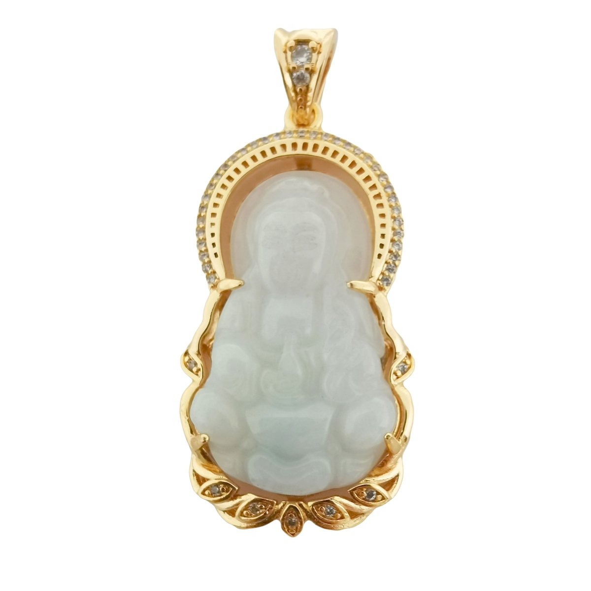 Light Green Natural Stone Buddha Jade Gold plated Pendant O-168 - DLUXCA