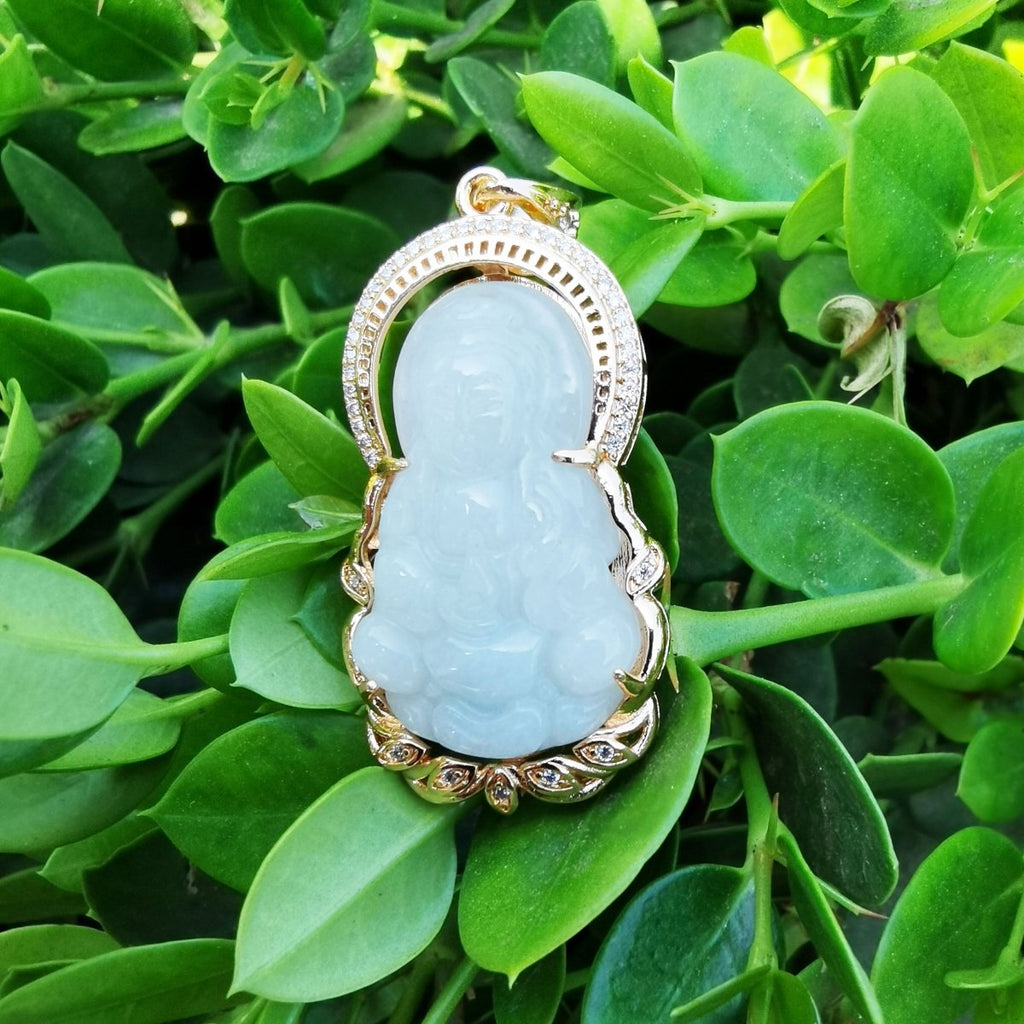 Light Green Natural Stone Buddha Jade Gold plated Pendant O-168 - DLUXCA