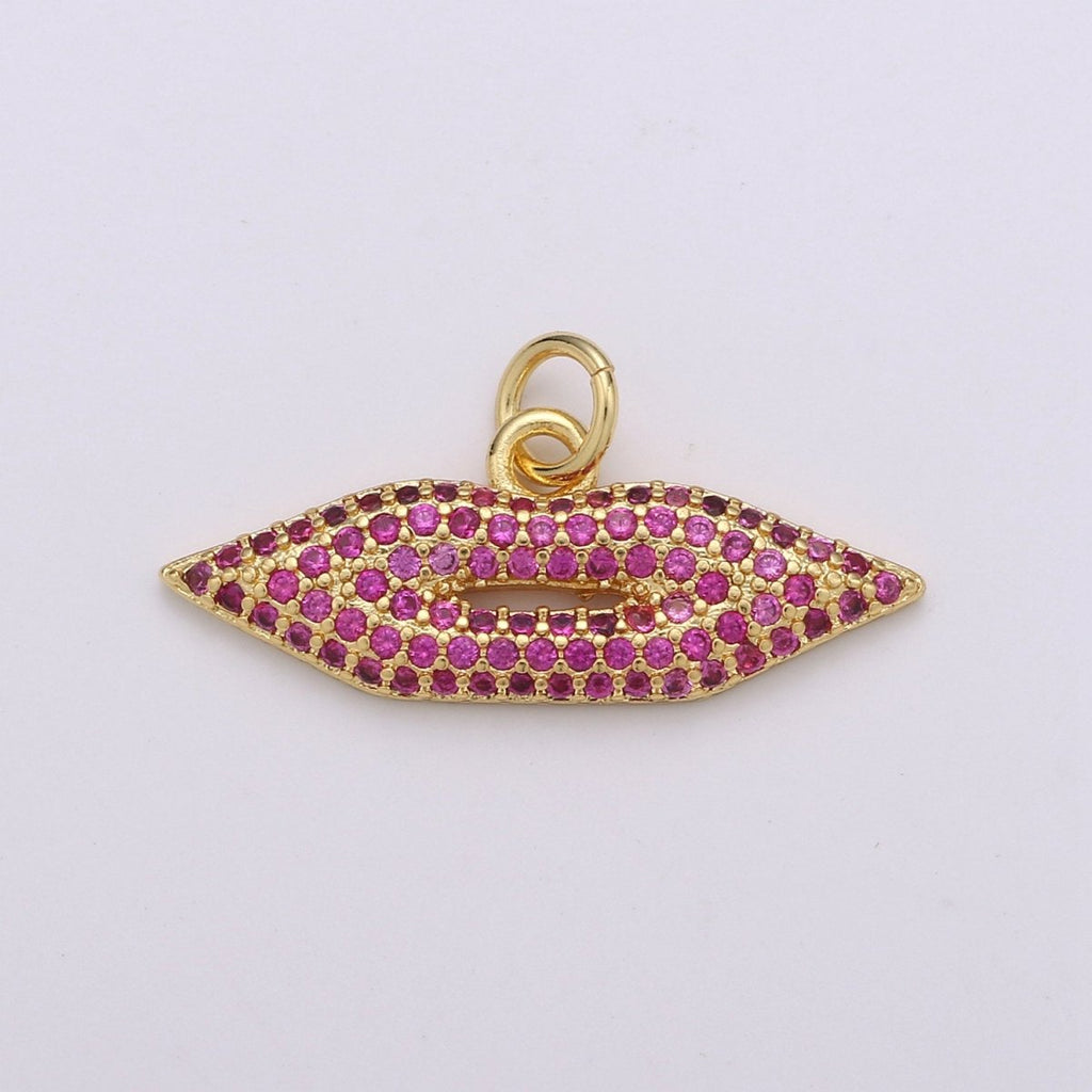 Lips Charm Pendant, Pave Lips Charms Pendants, CZ Lips Charm, Sexy Lips Charm Pendant, 24k Gold plated Charm for Necklace Bracelet Earring D-342 - DLUXCA