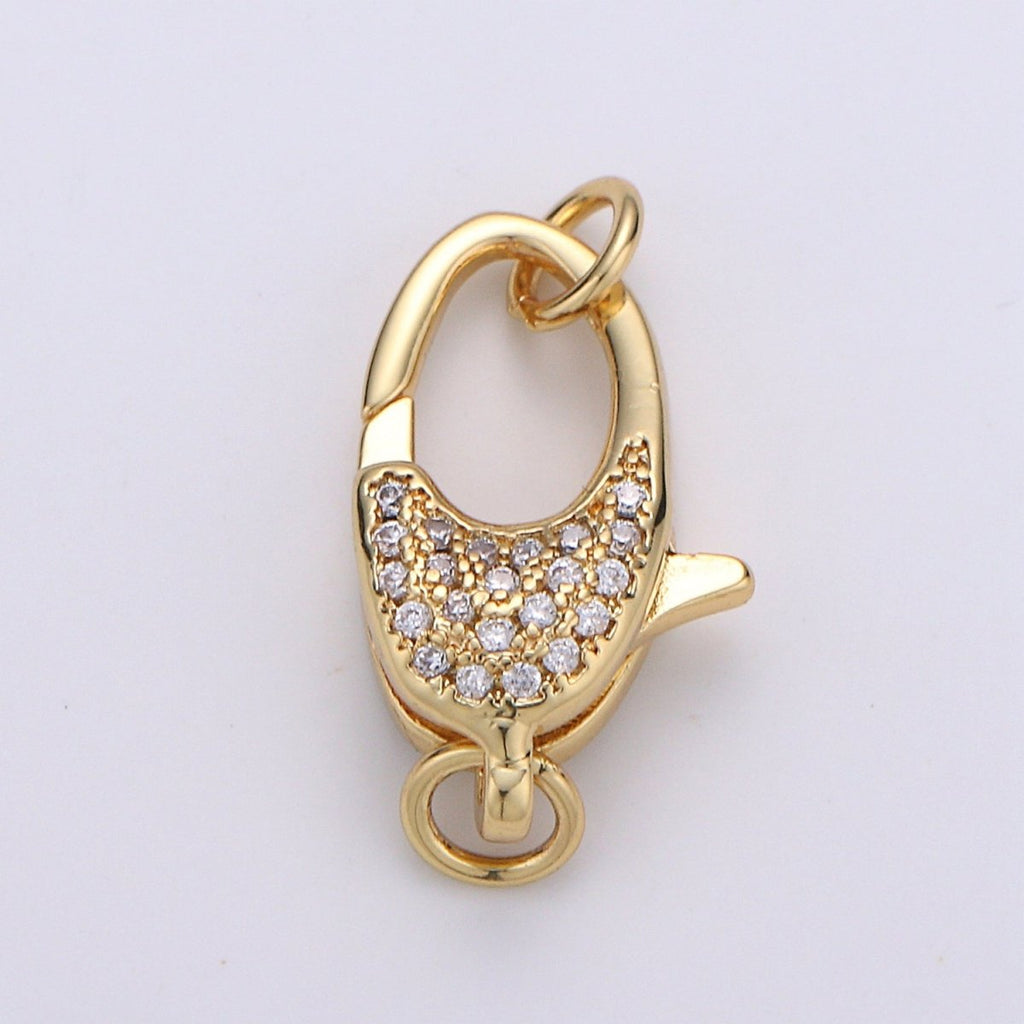 Lobster Clasp with Pave CZ Crystal Gold plated End Clasp with Ring for DIY Necklace Bracelet Anklet Jewelry Making- K716 K-717 K-719 - DLUXCA
