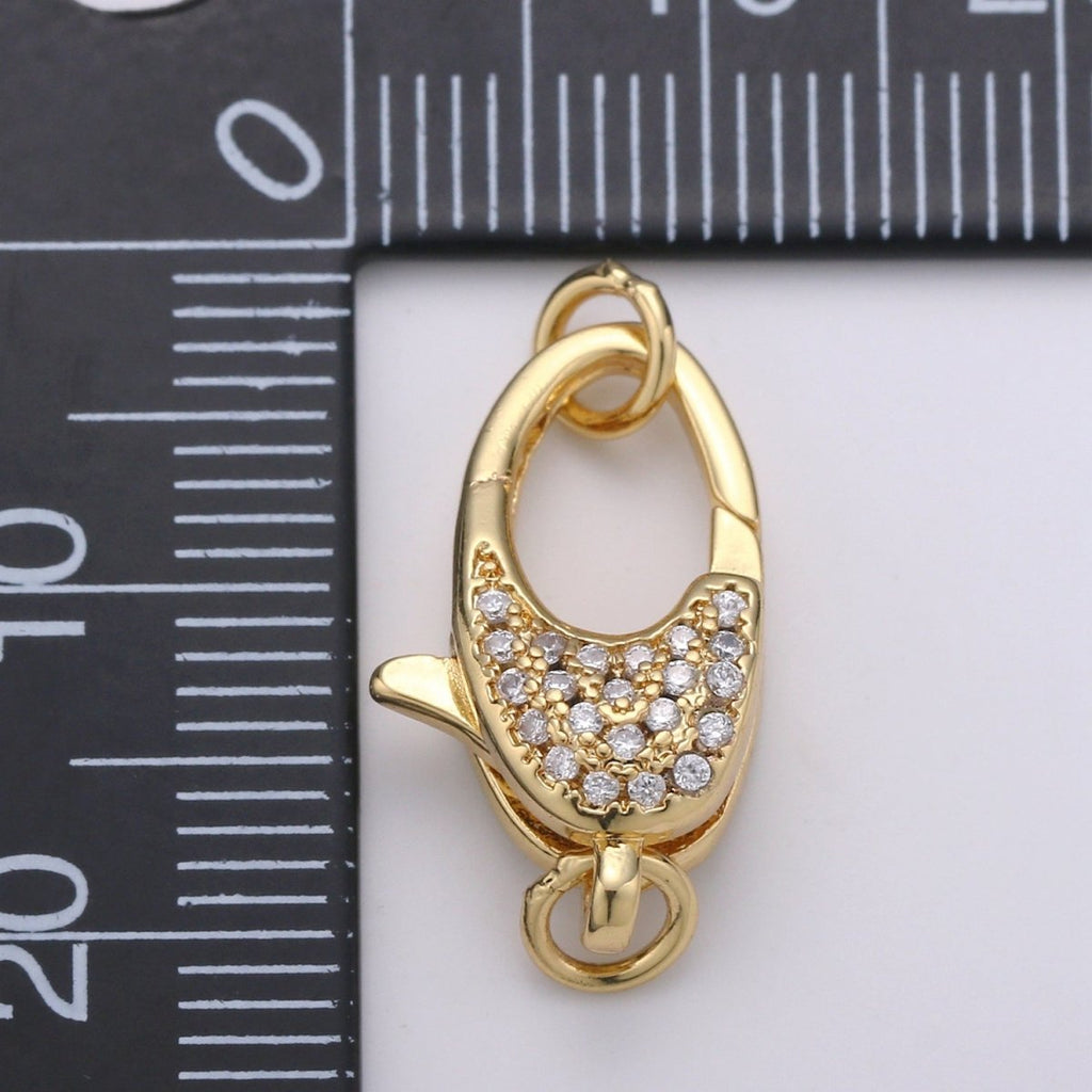 Lobster Clasp with Pave CZ Crystal Gold plated End Clasp with Ring for DIY Necklace Bracelet Anklet Jewelry Making- K716 K-717 K-719 - DLUXCA